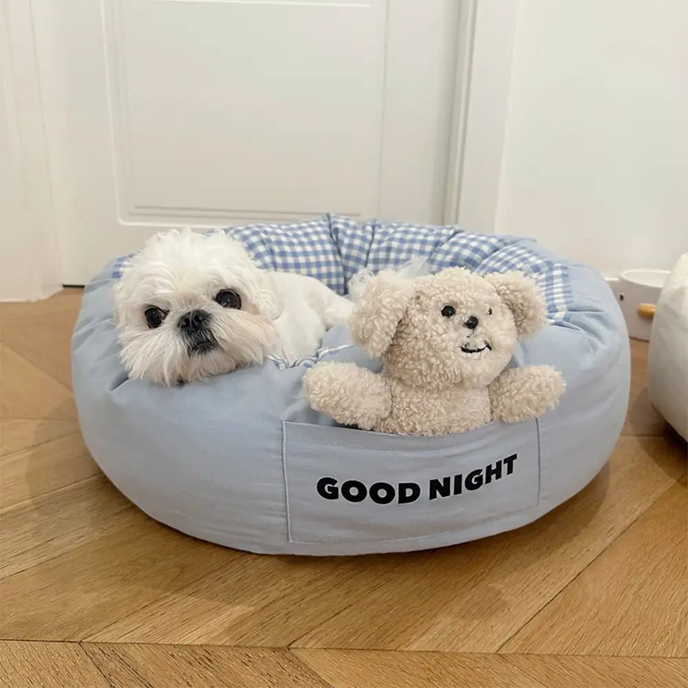 Bonne nuit lit apaisant pour chien avec sommeil profond et jouet ours