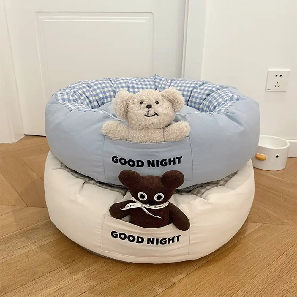 Bonne nuit lit apaisant pour chien avec sommeil profond et jouet ours