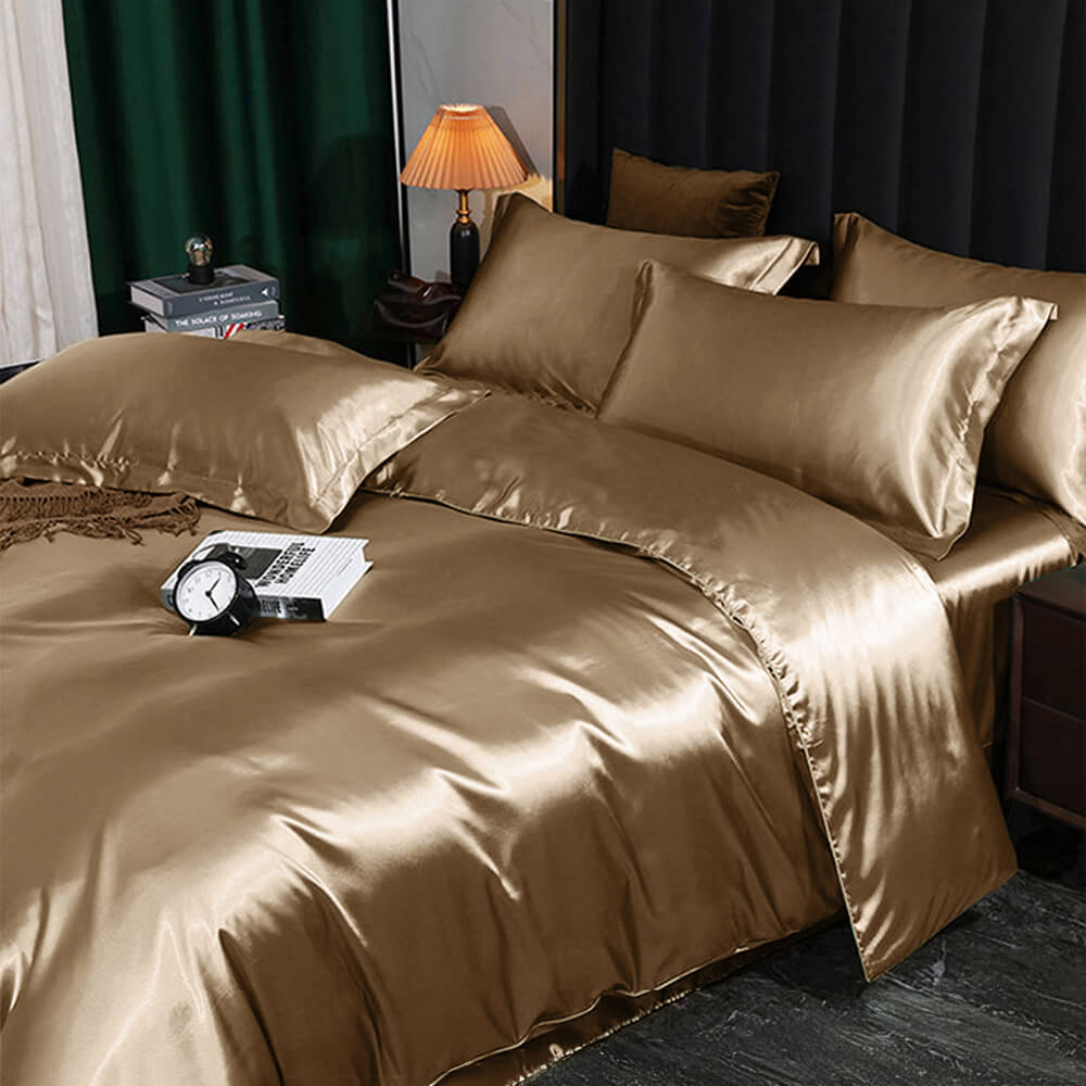 Parure de draps de lit en satin double face brillant luxueux et rafraîchissant