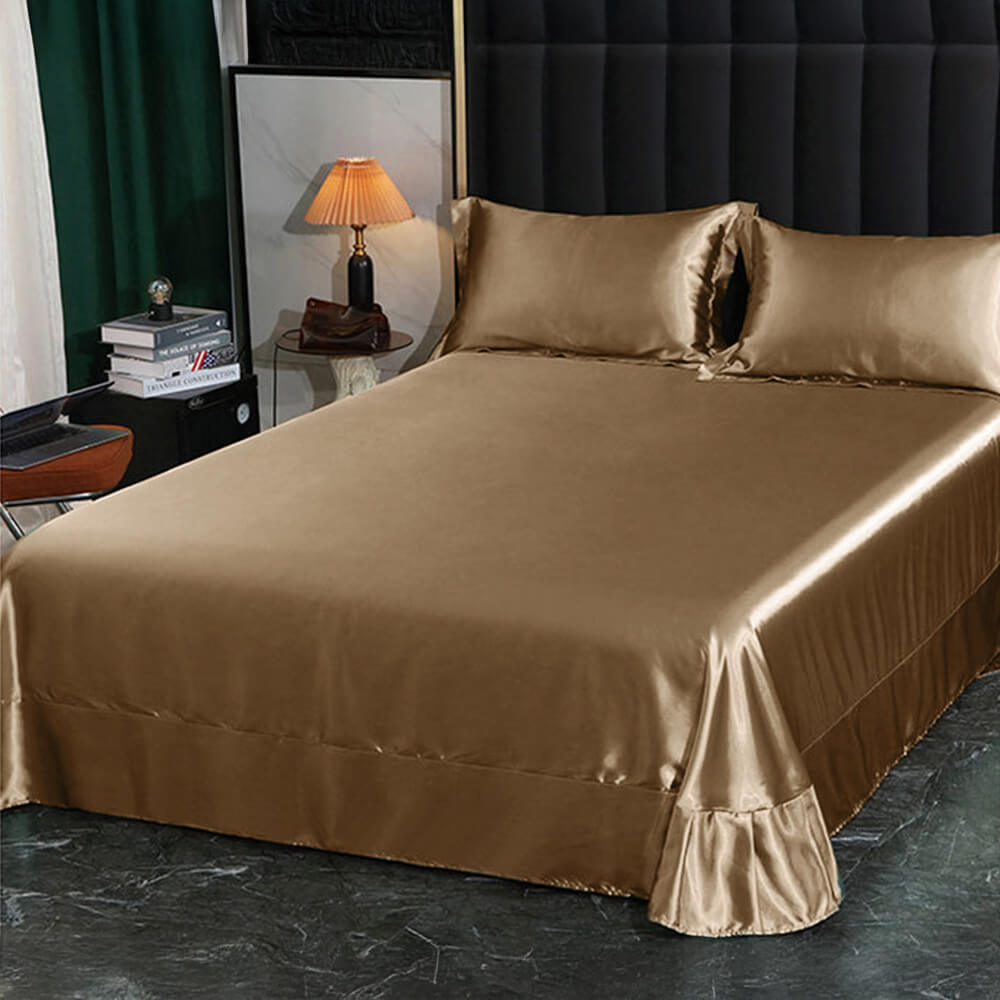 Parure de draps de lit en satin double face brillant luxueux et rafraîchissant