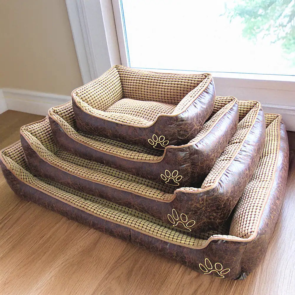 Lit pour chien luxe faux cuir doux polaire lavable