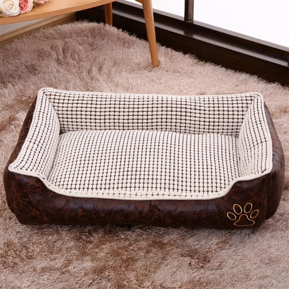 Lit pour chien luxe faux cuir doux polaire lavable