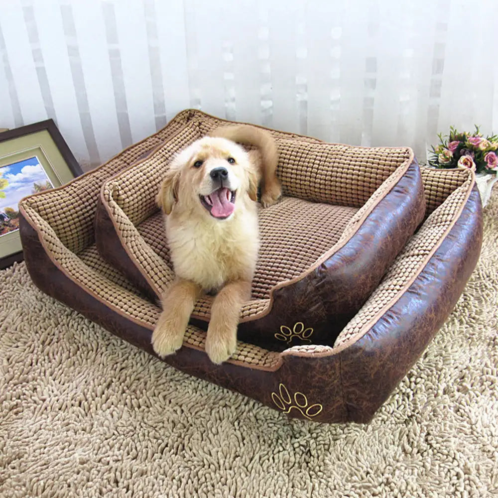 Lit pour chien luxe faux cuir doux polaire lavable