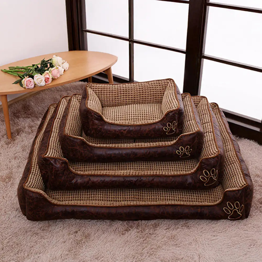 Lit pour chien luxe faux cuir doux polaire lavable