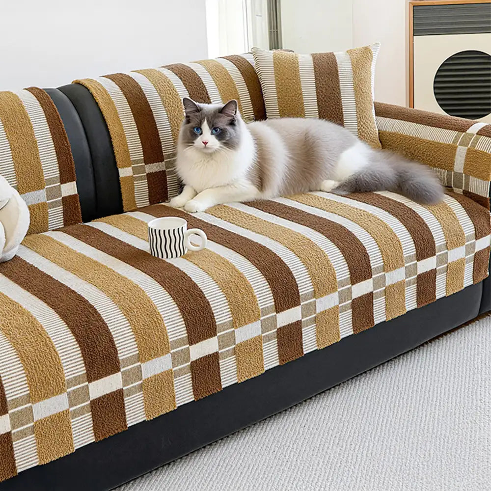 Couvre-canapé antidérapant en chenille résistant aux rayures, de style moderniste du milieu du siècle.