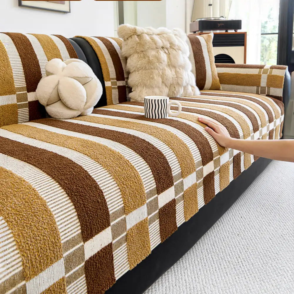 Couvre-canapé antidérapant en chenille résistant aux rayures, de style moderniste du milieu du siècle.