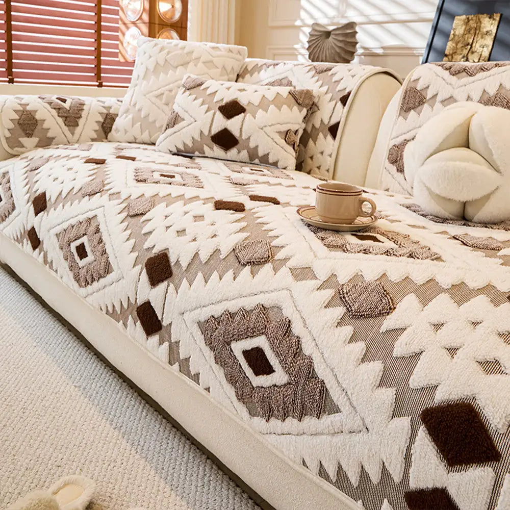 Couvre-canapé moderne géométrique épais en peluche anti-rayures et antidérapant