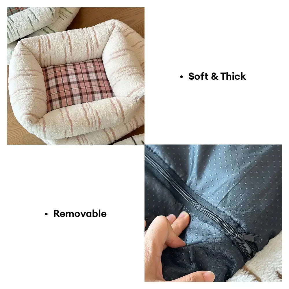 Lit pour chien moderne en plaid épais matelassé carré apaisant