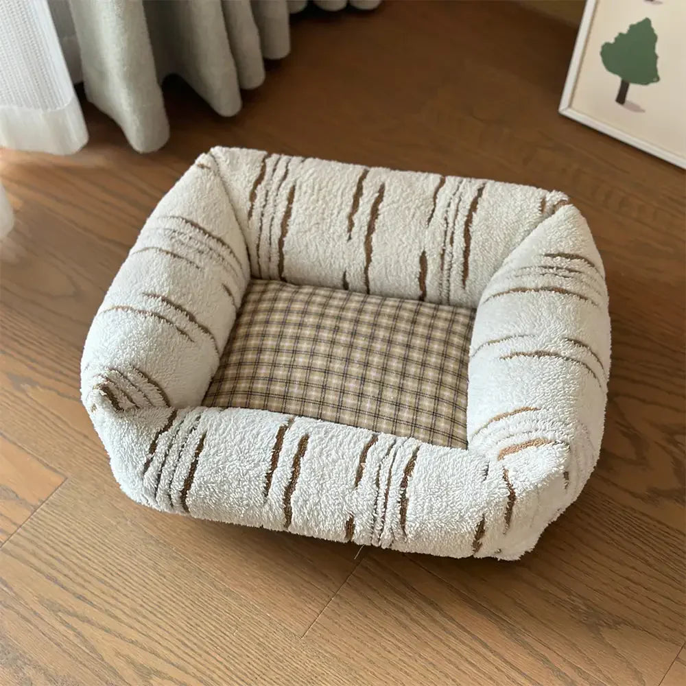 Lit pour chien moderne en plaid épais matelassé carré apaisant