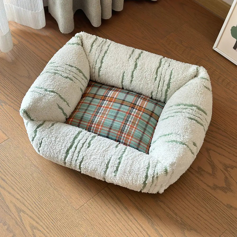 Lit pour chien moderne en plaid épais matelassé carré apaisant
