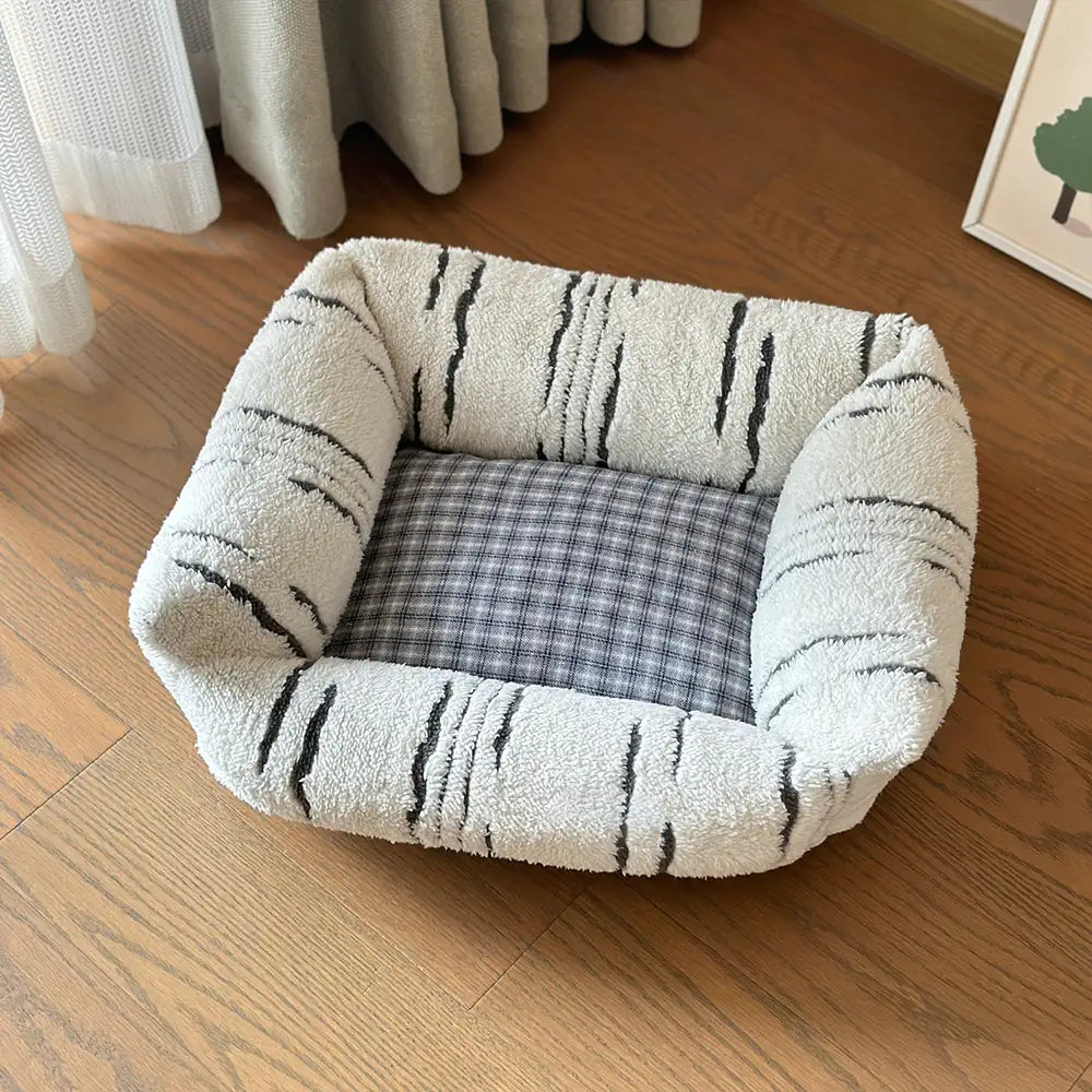 Lit pour chien moderne en plaid épais matelassé carré apaisant