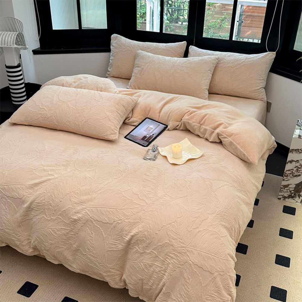 Parure de Draps en Velours de Lait Chaud à Imprimé Feuilles Naturelles