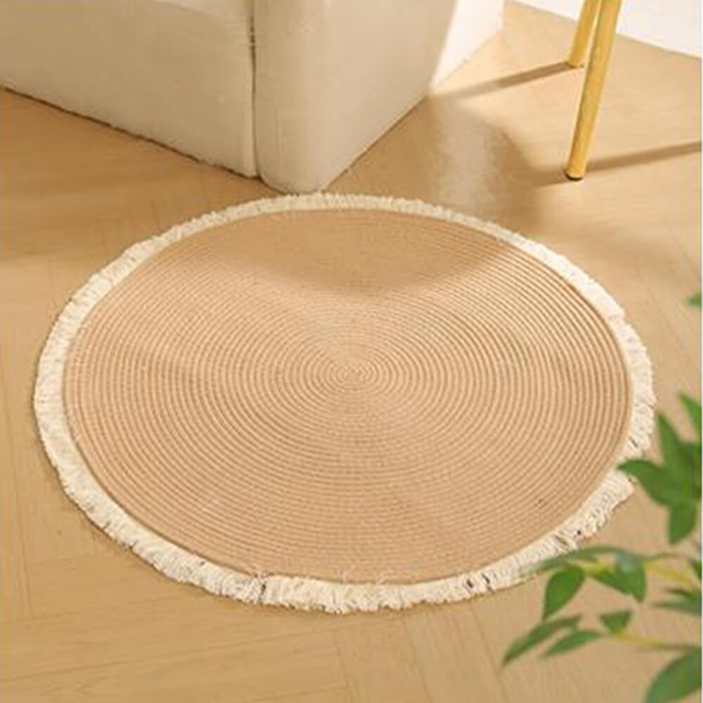 Tapis en jute tissé à la main style nordique durable avec franges pour chat