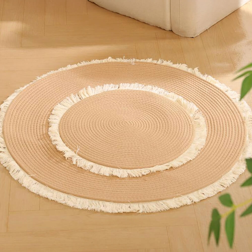Tapis en jute tissé à la main style nordique durable avec franges pour chat