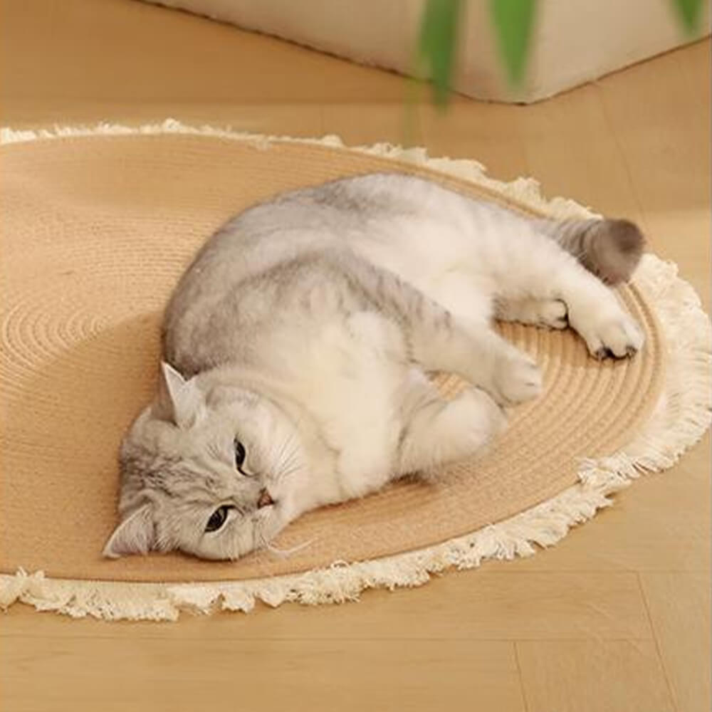 Tapis en jute tissé à la main style nordique durable avec franges pour chat