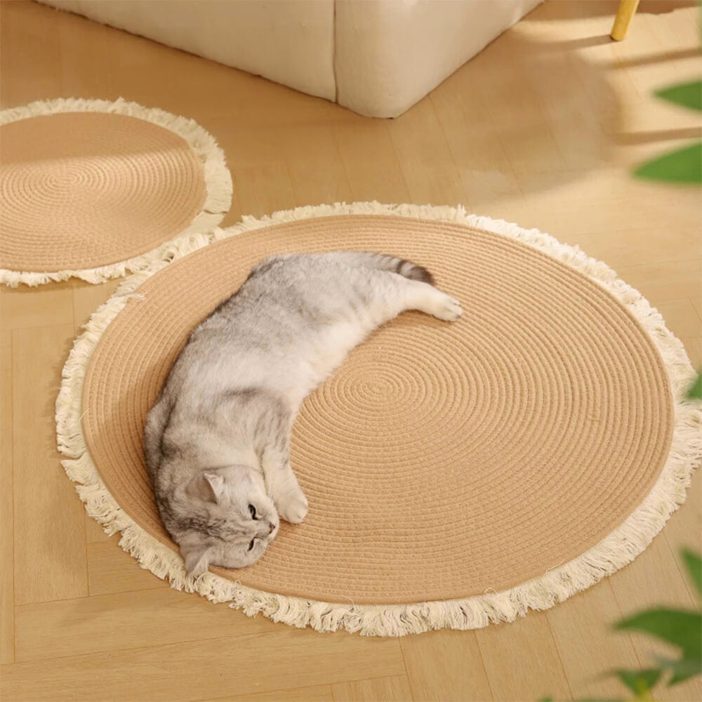 Tapis en jute tissé à la main style nordique durable avec franges pour chat