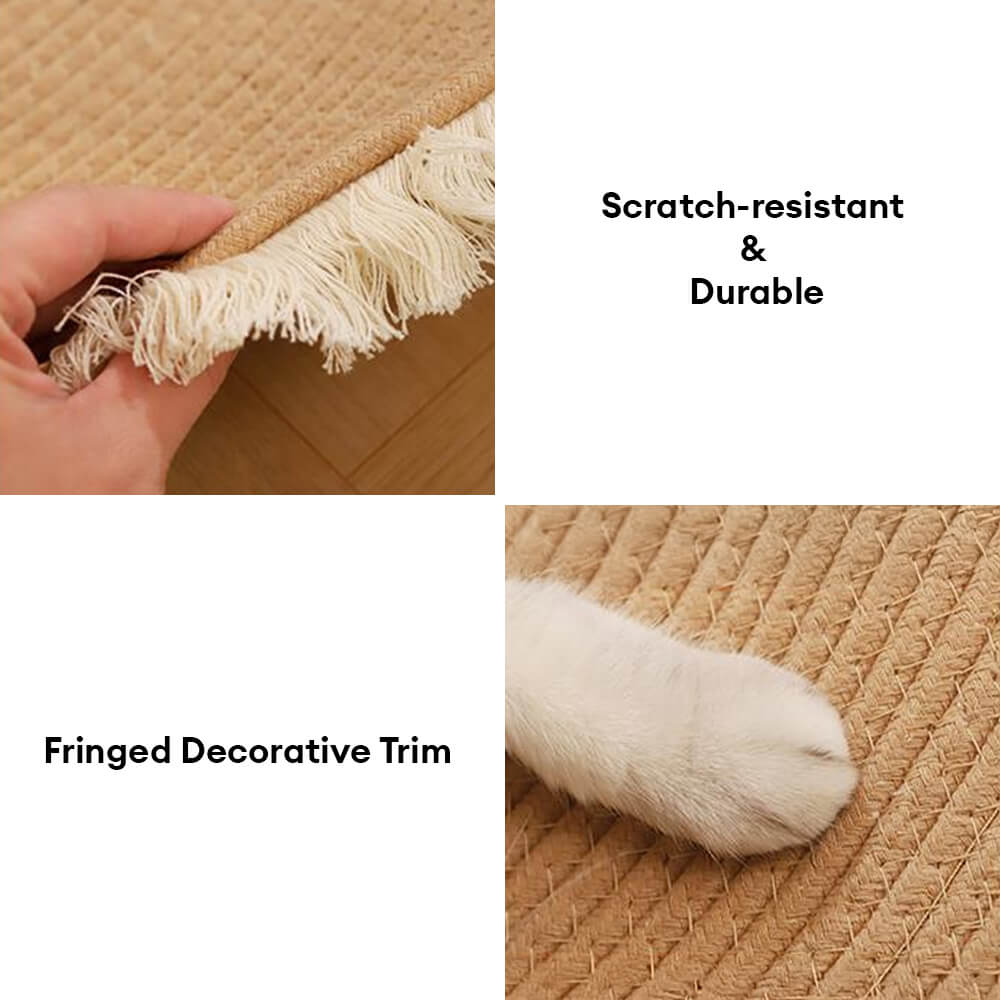 Tapis en jute tissé à la main style nordique durable avec franges pour chat