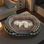 Lit chien velours Teddy ovale grand espace confortable sommeil profond forme donut