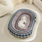 Lit chien velours Teddy ovale grand espace confortable sommeil profond forme donut