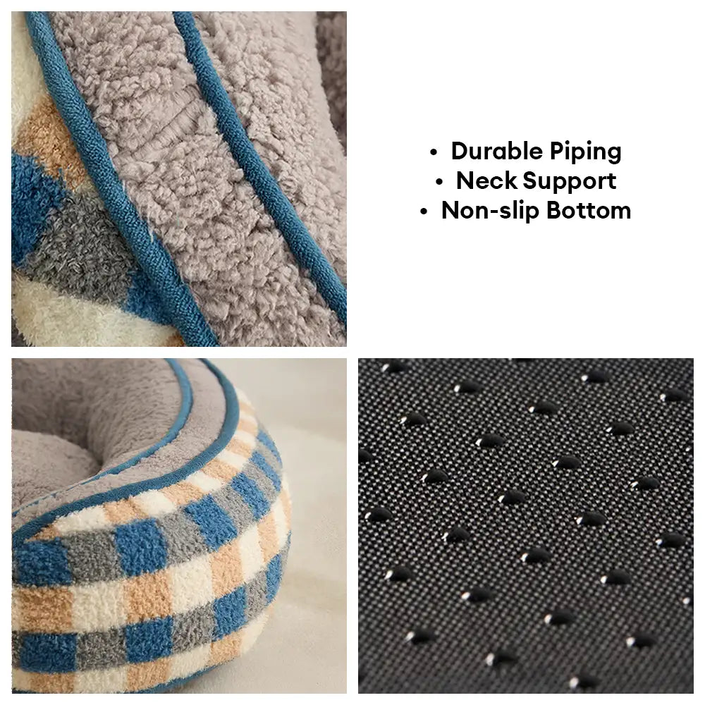 Lit chien velours Teddy ovale grand espace confortable sommeil profond forme donut