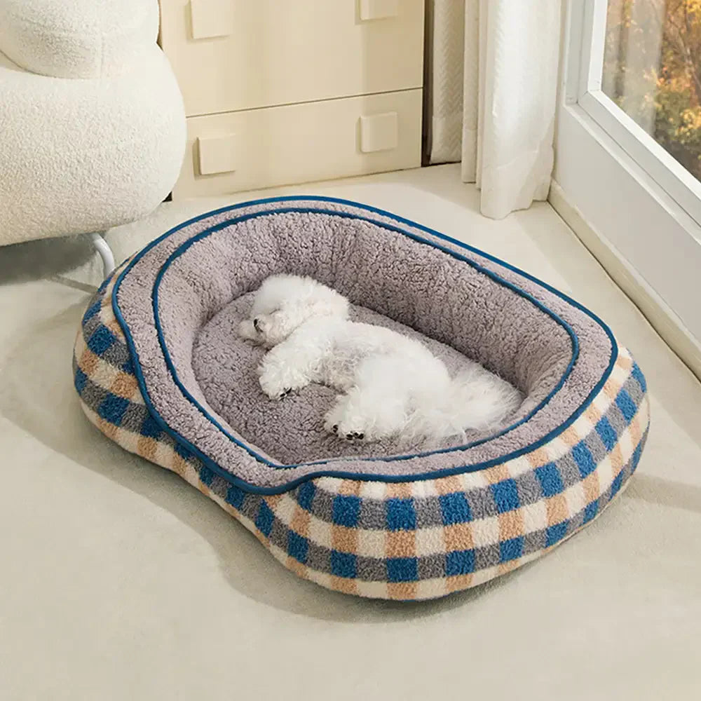 Lit chien velours Teddy ovale grand espace confortable sommeil profond forme donut