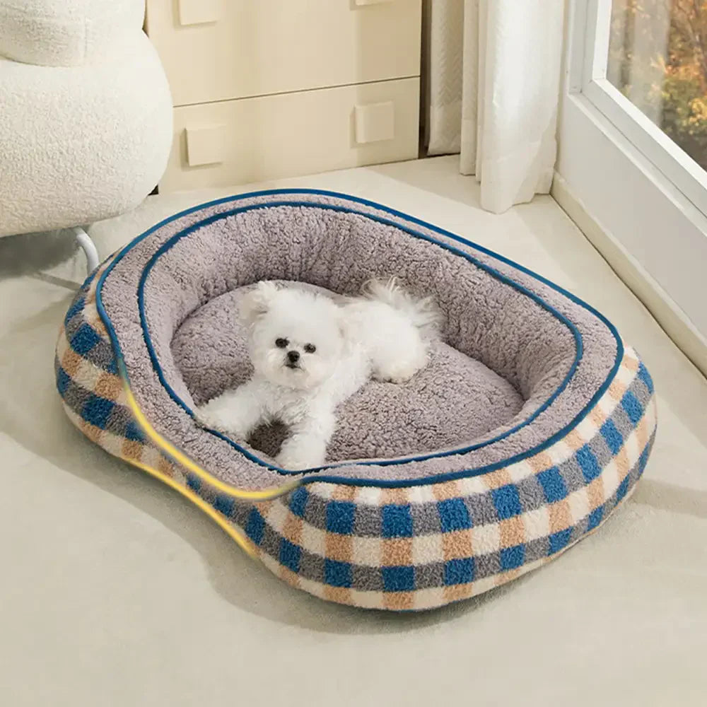 Lit chien velours Teddy ovale grand espace confortable sommeil profond forme donut