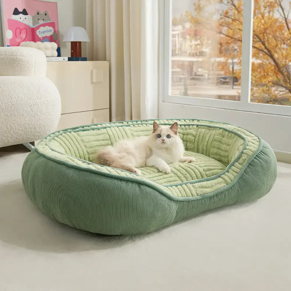 Lit chien velours Teddy ovale grand espace confortable sommeil profond forme donut