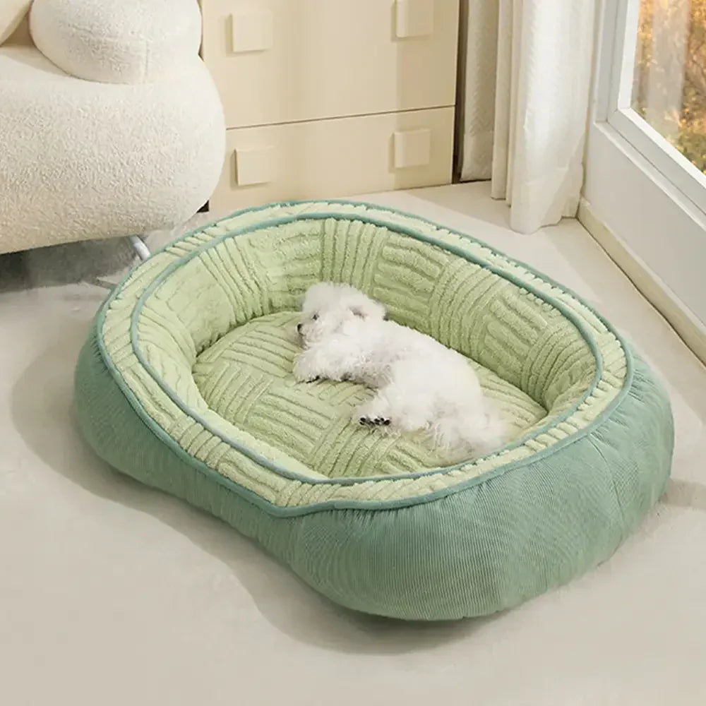 Lit chien velours Teddy ovale grand espace confortable sommeil profond forme donut