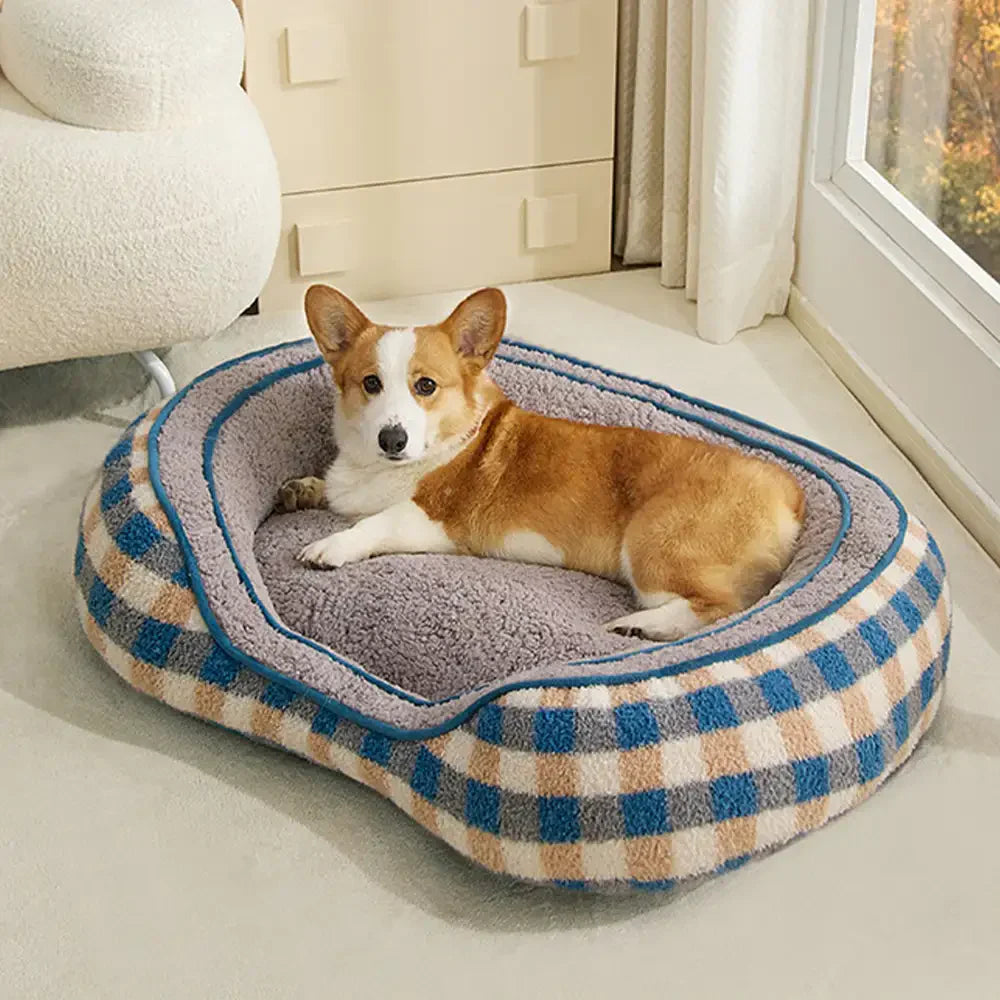 Lit chien velours Teddy ovale grand espace confortable sommeil profond forme donut