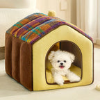 Lit pour chien et chat en forme de cave en plaid rétro chaleureux et douillet - Maison rétro