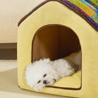 Lit pour chien et chat en forme de cave en plaid rétro chaleureux et douillet - Maison rétro