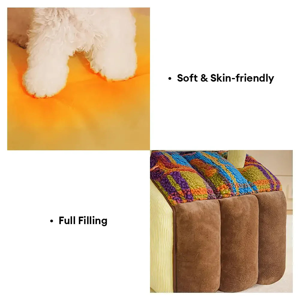 Lit pour chien et chat en forme de cave en plaid rétro chaleureux et douillet - Maison rétro