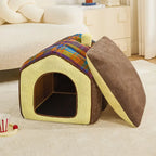 Lit pour chien et chat en forme de cave en plaid rétro chaleureux et douillet - Maison rétro