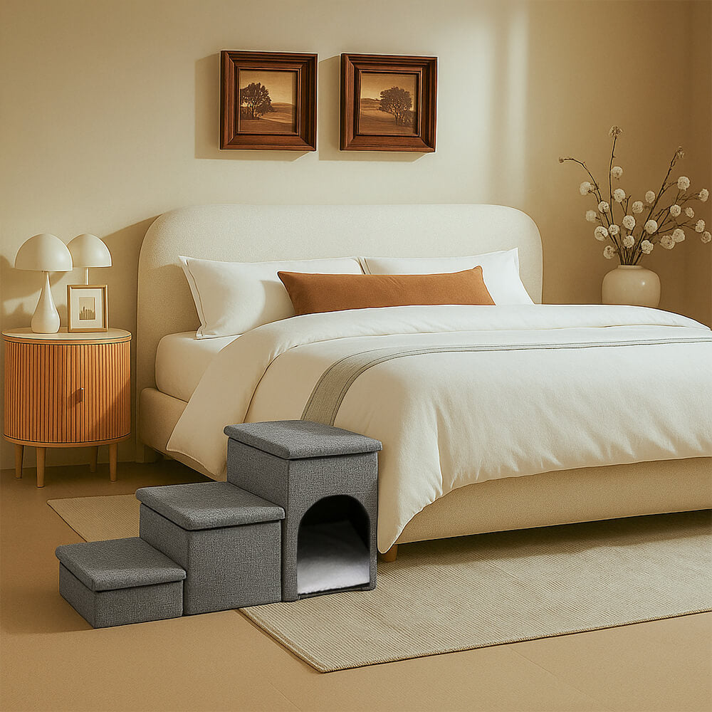 Escalier pour chien pliable multifonction portable avec espace de rangement et maisonnette