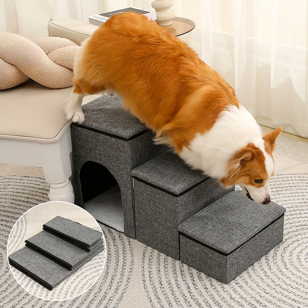 Escalier pour chien pliable multifonction portable avec espace de rangement et maisonnette