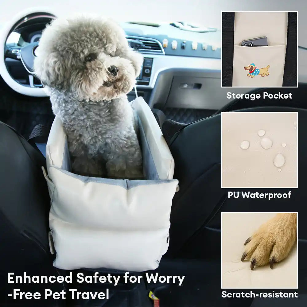 Siège auto pour animaux en similicuir imperméable console centrale portable pour voyages