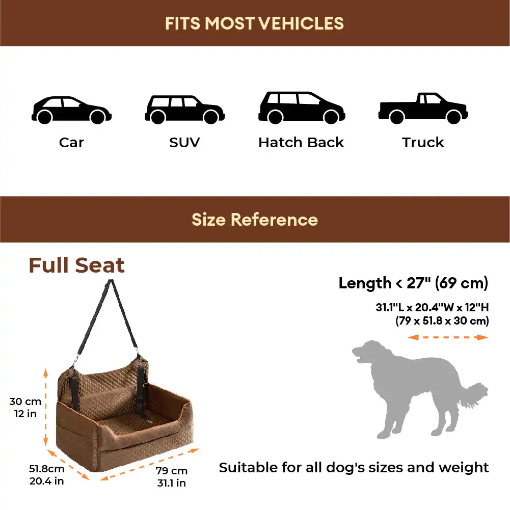 Siège auto rehausseur pour chien grand format portable lavable et sécurisé pour siège arrière