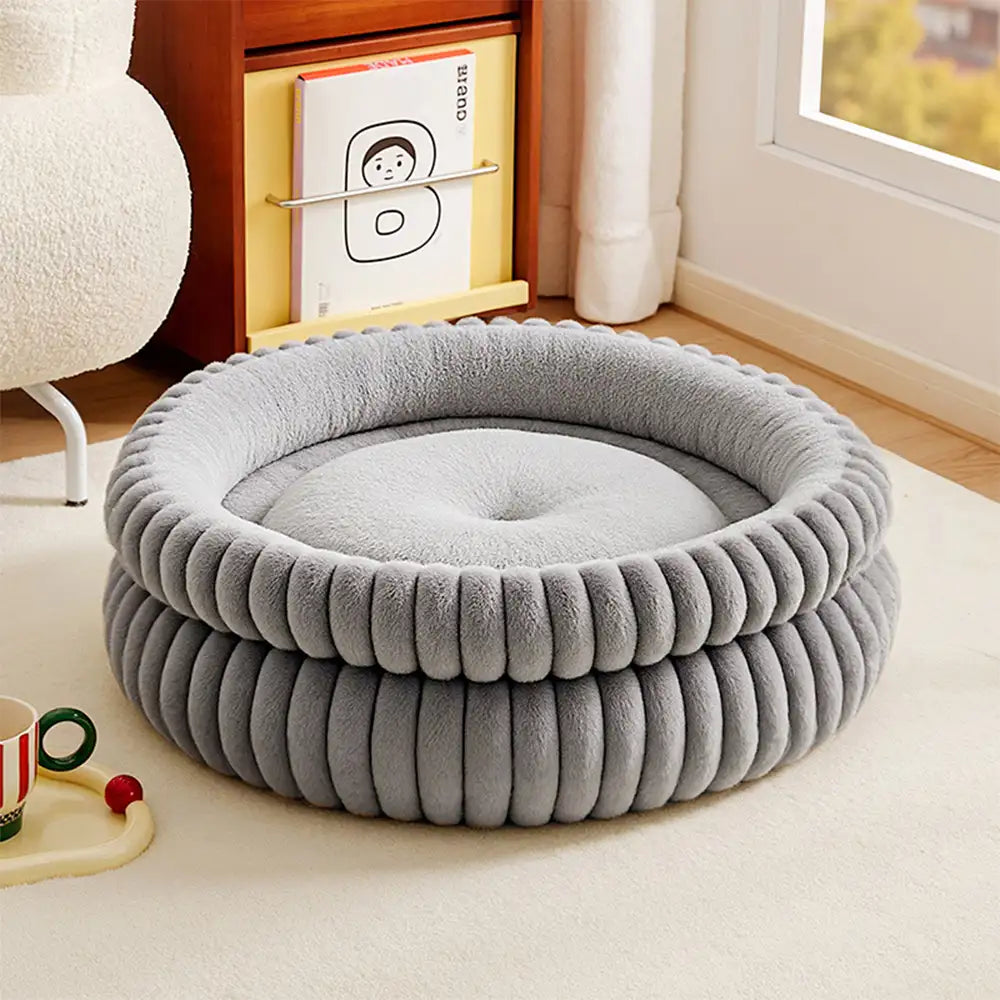 Lit douillet en peluche rond pour chien avec bords surélevés - Lit pour câlins