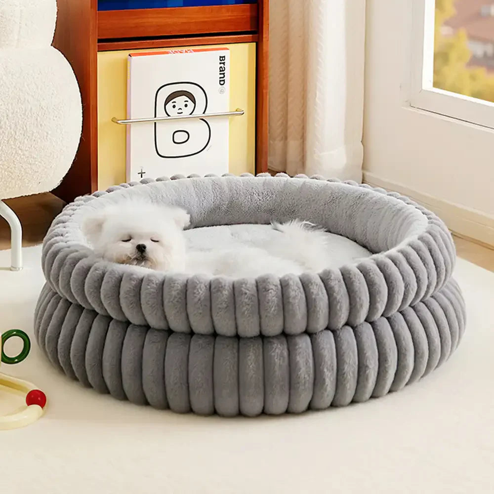 Lit douillet en peluche rond pour chien avec bords surélevés - Lit pour câlins