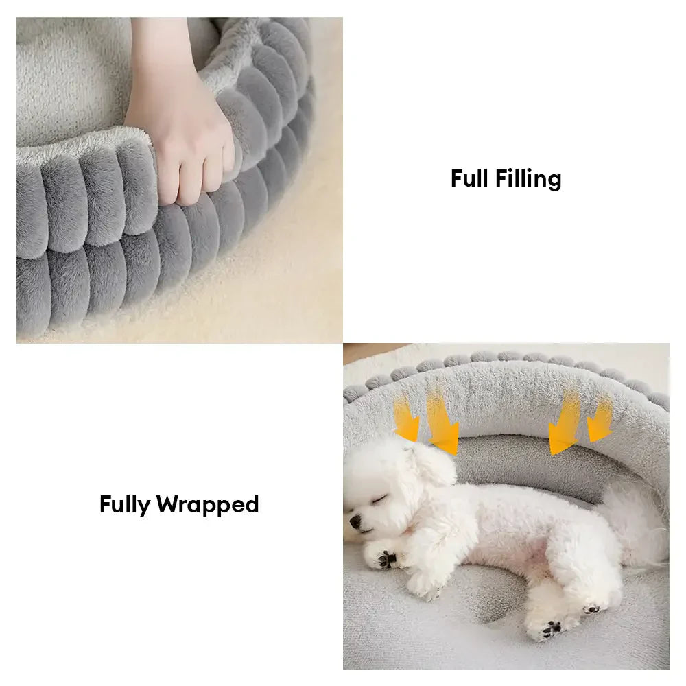 Lit douillet en peluche rond pour chien avec bords surélevés - Lit pour câlins