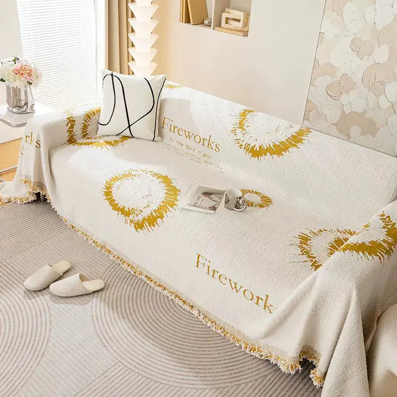 Housse de canapé simple en peluche double face résistante aux rayures confortable - Feux d'artifice