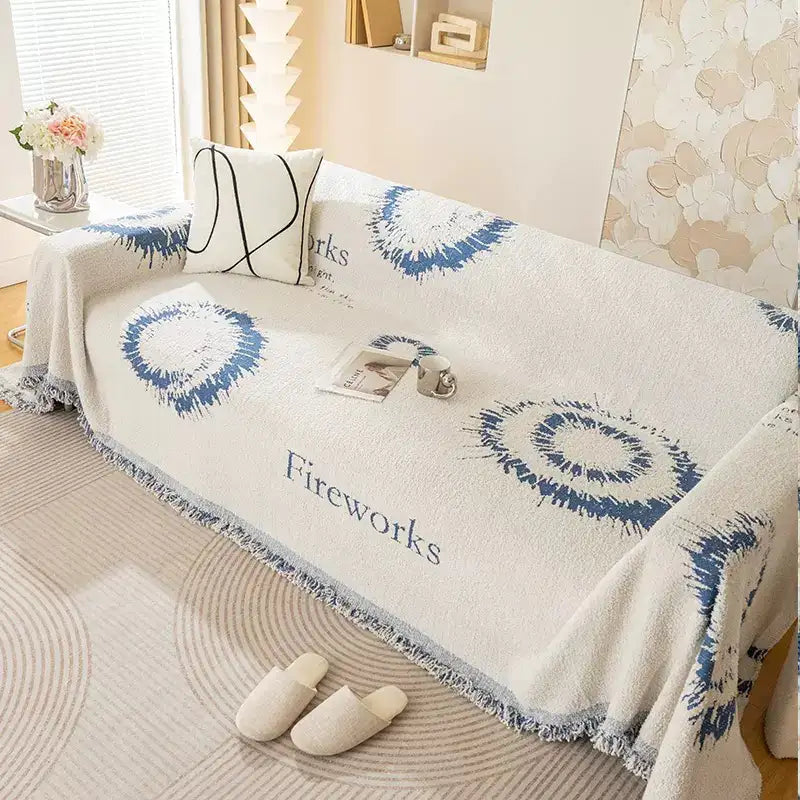 Housse de canapé simple en peluche double face résistante aux rayures confortable - Feux d'artifice