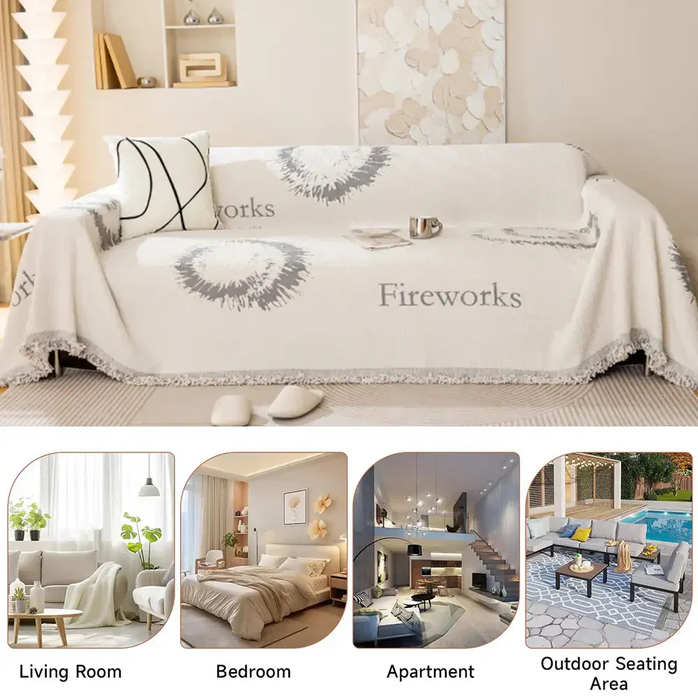 Housse de canapé simple en peluche double face résistante aux rayures confortable - Feux d'artifice