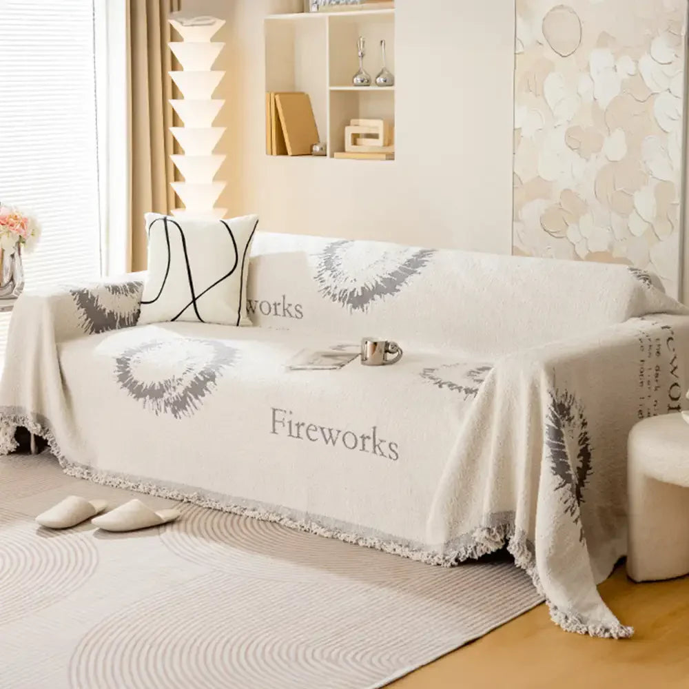 Housse de canapé simple en peluche double face résistante aux rayures confortable - Feux d'artifice