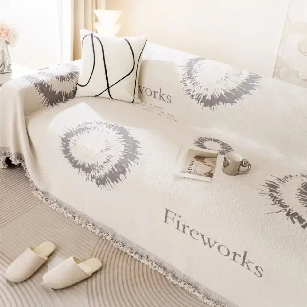 Housse de canapé simple en peluche double face résistante aux rayures confortable - Feux d'artifice