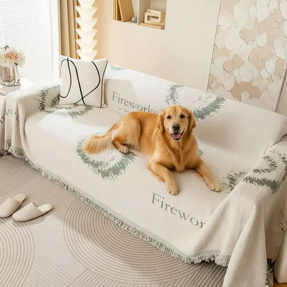 Housse de canapé simple en peluche double face résistante aux rayures confortable - Feux d'artifice