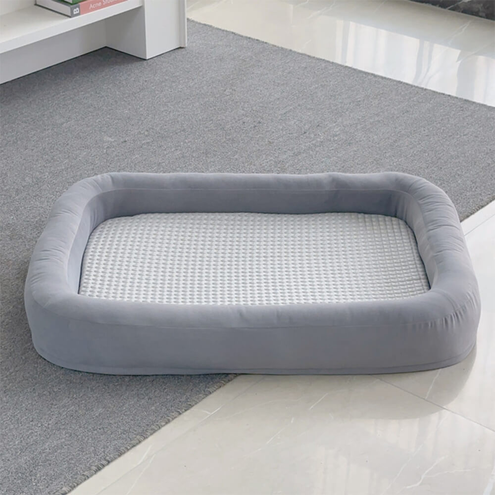 Lit pour chien ovale en tissu réversible lavable doux et rafraîchissant toutes saisons