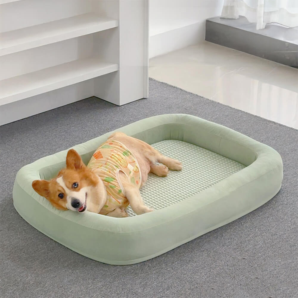 Lit pour chien ovale en tissu réversible lavable doux et rafraîchissant toutes saisons