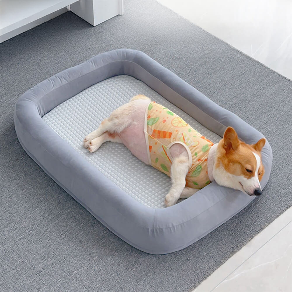 Lit pour chien ovale en tissu réversible lavable doux et rafraîchissant toutes saisons