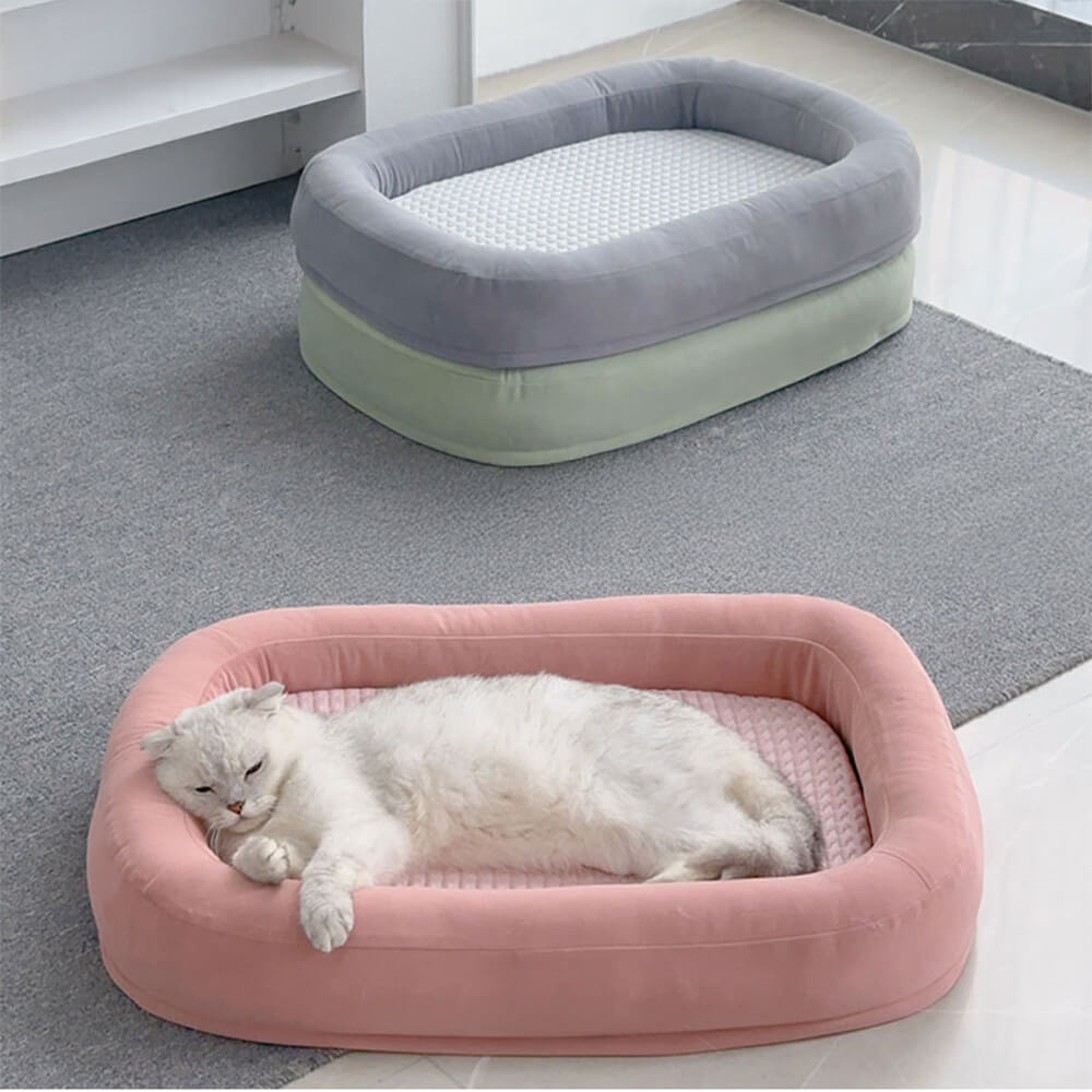 Lit pour chien ovale en tissu réversible lavable doux et rafraîchissant toutes saisons